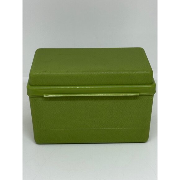 VTG 80s Avocado Green Recipe Box 5"x3.5" Retro Kitchen Index Card Holder USA - Picture 3 of 8
